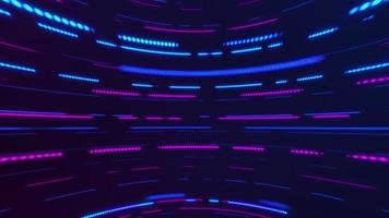 Trendy cyberpunk background with glowing pink and blue neon lines, dashed lines and dots moving across the frame. Full HD, looping abstract motion background animation. video