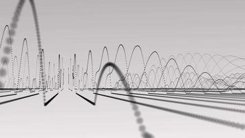 Oscillating waveform dotted lines flowing up and down towards the camera. This physics oscillation concept motion background is 4K and a seamless loop. video