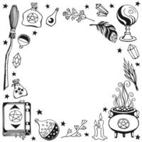 Witchcraft, magic background for witches and wizards. Hand drawn magic tools, concept of witchcraft. vector