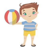 A cute boy playing ball on white background for kids fashion artworks, children books, birthday invitations, greeting cards, posters vector