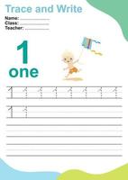 Trace and write number for children. Exercise for children to recognize the number. Educational worksheet for preschool. Vector file.