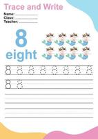 Trace and write number for children. Exercise for children to recognize the number. Educational worksheet for preschool. Vector file.