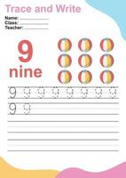 Trace and write number for children. Exercise for children to recognize the number. Educational worksheet for preschool. Vector file.