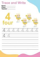 Trace and write number for children. Exercise for children to recognize the number. Educational worksheet for preschool. Vector file.