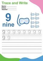 Trace and write number for children. Exercise for children to recognize the number. Educational worksheet for preschool. Vector file.