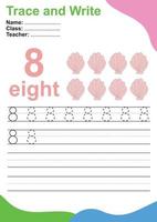 Trace and write number for children. Exercise for children to recognize the number. Educational worksheet for preschool. Vector file.