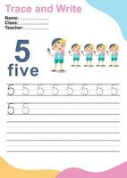 Trace and write number for children. Exercise for children to recognize the number. Educational worksheet for preschool. Vector file.