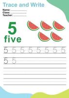 Trace and write number for children. Exercise for children to recognize the number. Educational worksheet for preschool. Vector file.