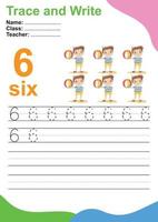 Trace and write number for children. Exercise for children to recognize the number. Educational worksheet for preschool. Vector file.