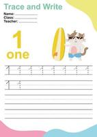 Trace and write number for children. Exercise for children to recognize the number. Educational worksheet for preschool. Vector file.