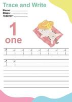 Trace and write number for children. Exercise for children to recognize the number. Educational worksheet for preschool. Vector file.