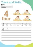 Trace and write number for children. Exercise for children to recognize the number. Educational worksheet for preschool. Vector file.