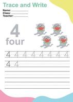 Trace and write number for children. Exercise for children to recognize the number. Educational worksheet for preschool. Vector file.