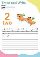 Trace and write number for children. Exercise for children to recognize the number. Educational worksheet for preschool. Vector file.