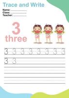 Trace and write number for children. Exercise for children to recognize the number. Educational worksheet for preschool. Vector file.