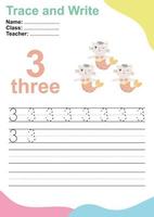 Trace and write number for children. Exercise for children to recognize the number. Educational worksheet for preschool. Vector file.