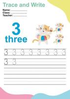 Trace and write number for children. Exercise for children to recognize the number. Educational worksheet for preschool. Vector file.