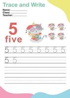 Trace and write number for children. Exercise for children to recognize the number. Educational worksheet for preschool. Vector file.