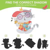 Find the correct shadow. Matching shadow game for children. Worksheet for kid. Educational printable worksheet. Vector illustration.