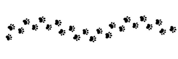 Dog paw print wave line. Cute cat pawprint. Pet foot trail. Black dog step silhouette. Simple doodle drawing. Vector illustration isolated on white background