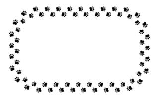 Dog paw print rectangle frame. Cute cat pawprint frame. Pet foot trail border. Black dog step silhouette. Simple doodle drawing. Vector illustration isolated on white background