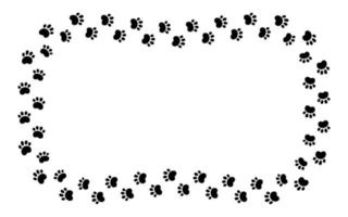 Dog paw print rectangle frame. Cute cat pawprint frame. Pet foot trail border. Black dog step silhouette. Simple doodle drawing. Vector illustration isolated on white background