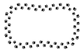 Dog paw print rectangle frame. Cute cat pawprint frame. Pet foot trail border. Black dog step silhouette. Simple doodle drawing. Vector illustration isolated on white background