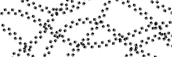 Dog paw print background. Cute cat pawprint texture. Pet foot trail pattern. Black dog step silhouette. Simple doodle drawing. Vector illustration isolated on white background