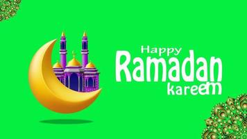Ramadan kareem animation. avec ornement, croissant lune, mosquée et mandala, isolé sur vert écran Contexte. islamique vacances salutation vidéo video