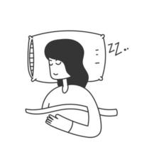 mano dibujado garabatear persona dormir en almohada debajo cobija ilustración vector