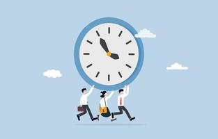 Team with effective time management, collaboration to prioritize tasks, set clear deadlines, and maximize productivity concept, Colleagues running together with holding timer clock. vector