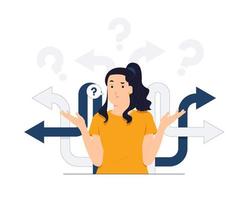 Feeling confused about business decision between right or left, yes or no, ethical dilemma, choosing, choice, undecided concept illustration vector