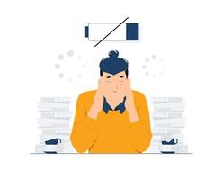 Frustrated, tired businessman after work, touching his head, feeling absolutely stress and exhausted because of overwork, Deadline, Tiredness concept illustration vector
