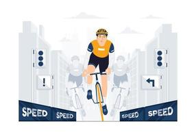 ciclismo bicicleta carrera grupo de ciclistas en lleno velocidad en la carretera concepto ilustración vector