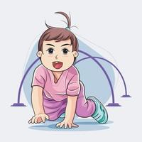 linda bebé niña gateando en el piso vector ilustración Pro descargar