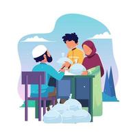 An illustration of a family having a zakat vector