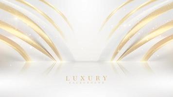 White luxury background with golden curve elements and light effect decoration. vector