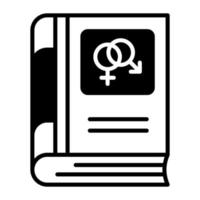 Male and female gender symbol on book, vector design of sex education