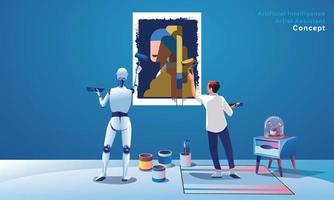 Robot Painting Creating Artwork, artificial intelligence artist assistant vector