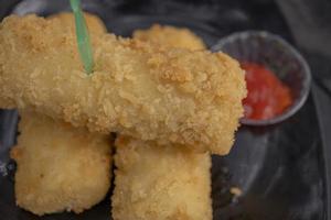 Close up photo of fried eggs rolls Risoles traditional food of Semarang Central Java.  The photo is suitable to use for Indonesia traditional food background, food poster and food content media.