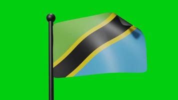 Tansania-Flagge weht in Zeitlupe auf grünem Hintergrund. 3D-Renderflagge. Feier zum Nationalfeiertag video