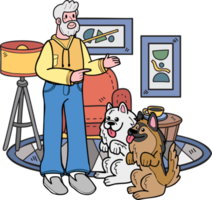 Hand Drawn Elderly man training a dog illustration in doodle style png