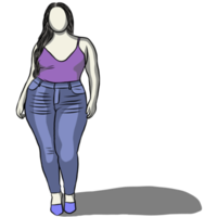 Line drawing of cartoon character.Woman plus size. png