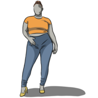 Line drawing of cartoon character.Woman plus size. png