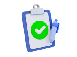 3d minimal document Approvement icon. the document is complete. get a green light. document on the clipboard with the correct icon. 3d rendering illustration. png