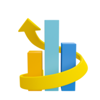 3d leer Bar Graph Vorlage. Bar Diagramm spotten hoch. Daten Analyse. bunt Statistik Bar Diagramm mit ein Pfeil hoch. 3d Illustration. png