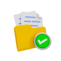 3d file correct. paperwork approved. document with a green check mark. 3d illustration. png