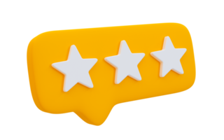 3d minimal 3 star icon with a message box. service rating. customer rating concept. 3d illustration. png