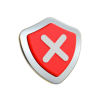 3d minimal security protection fail. cancel icon. rejected, disapproved. guard shield with a cross mark. 3d illustration. png