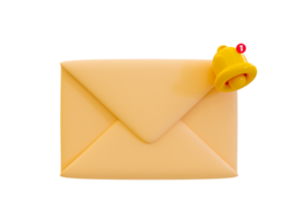3d minimal Mail Botschaft Erinnerung. Korrespondenz Benachrichtigung. Briefumschlag mit Glocke Symbol. 3d Illustration. png